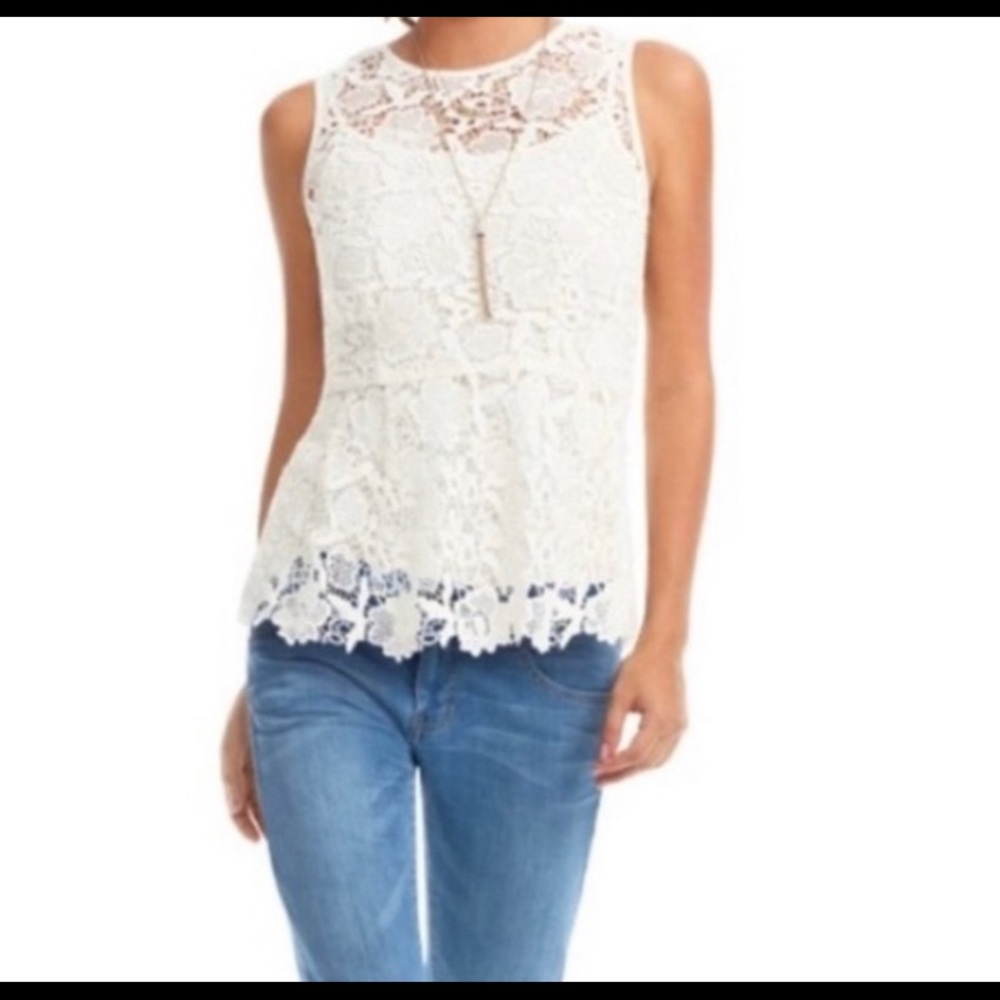 Cabi Needle Lace Sleeveless Shell